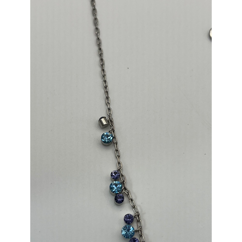 M4M Dangle Necklace Women 16-18" Blue Purple Excellent Signed Crystal Choker - Picture 6 of 9